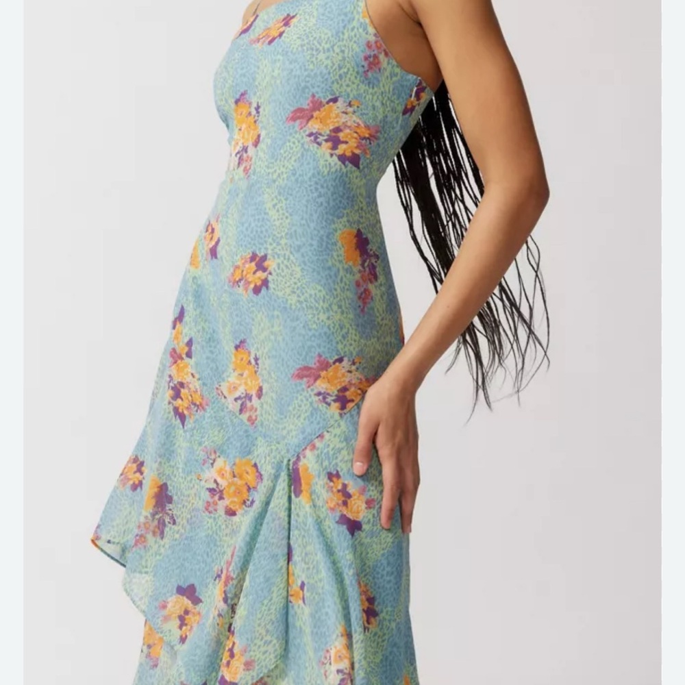 Urban Outfitters Asymmetrical Floral Dress - Blue and Orange